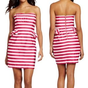 Lilly Pulitzer Maybell Dress Pink Swizzle Stripe Strapless Peplum Size 10, NWT!